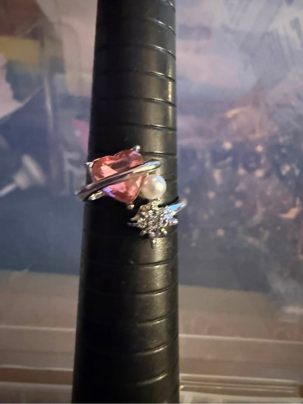 Silver-Tone Pink Heart, Pearl & Star Accent Ring - Women Jewelry